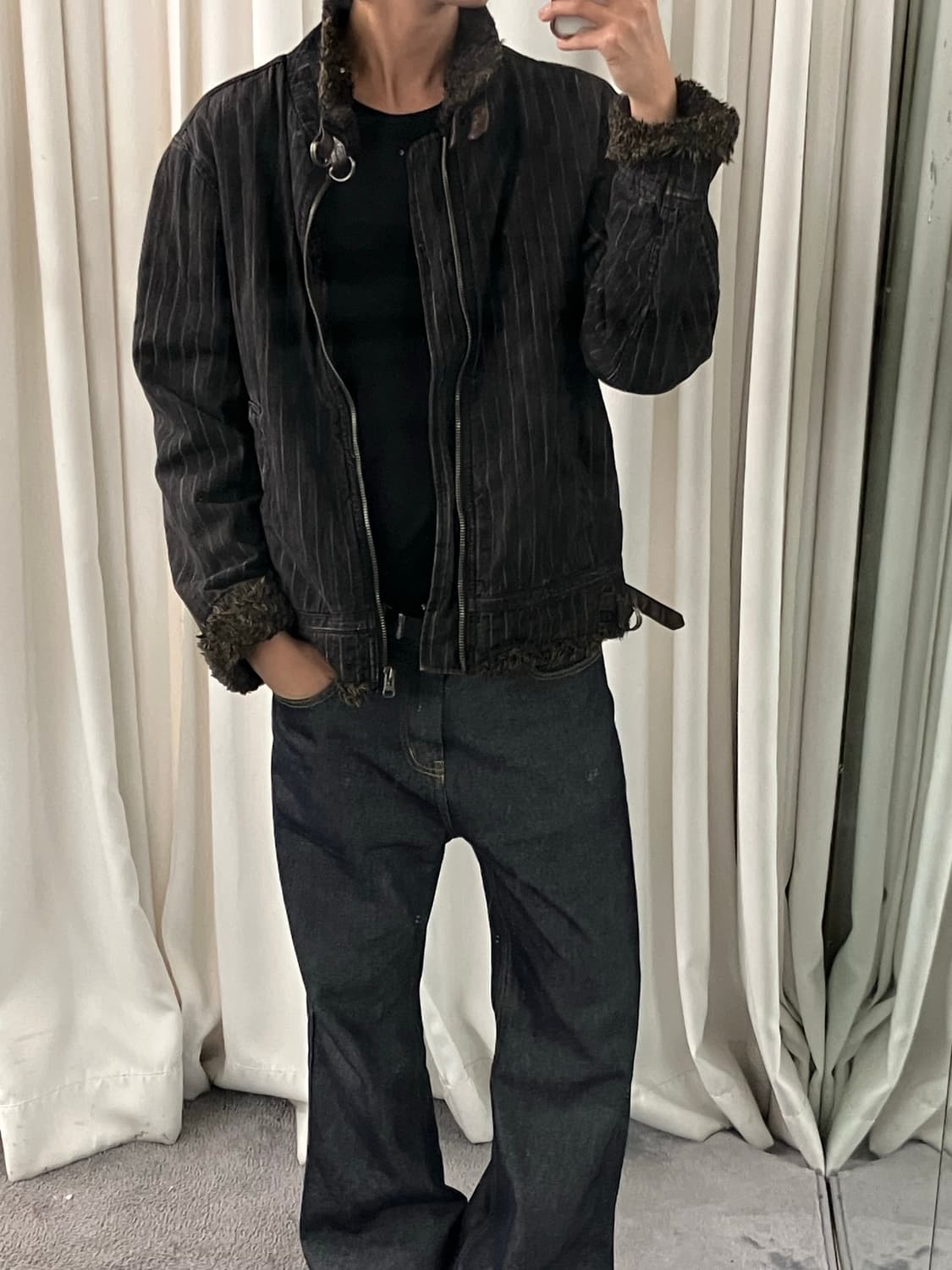 정글스톰 스트라이프 퍼 트리밍 데님 자켓 M 상품이미지6