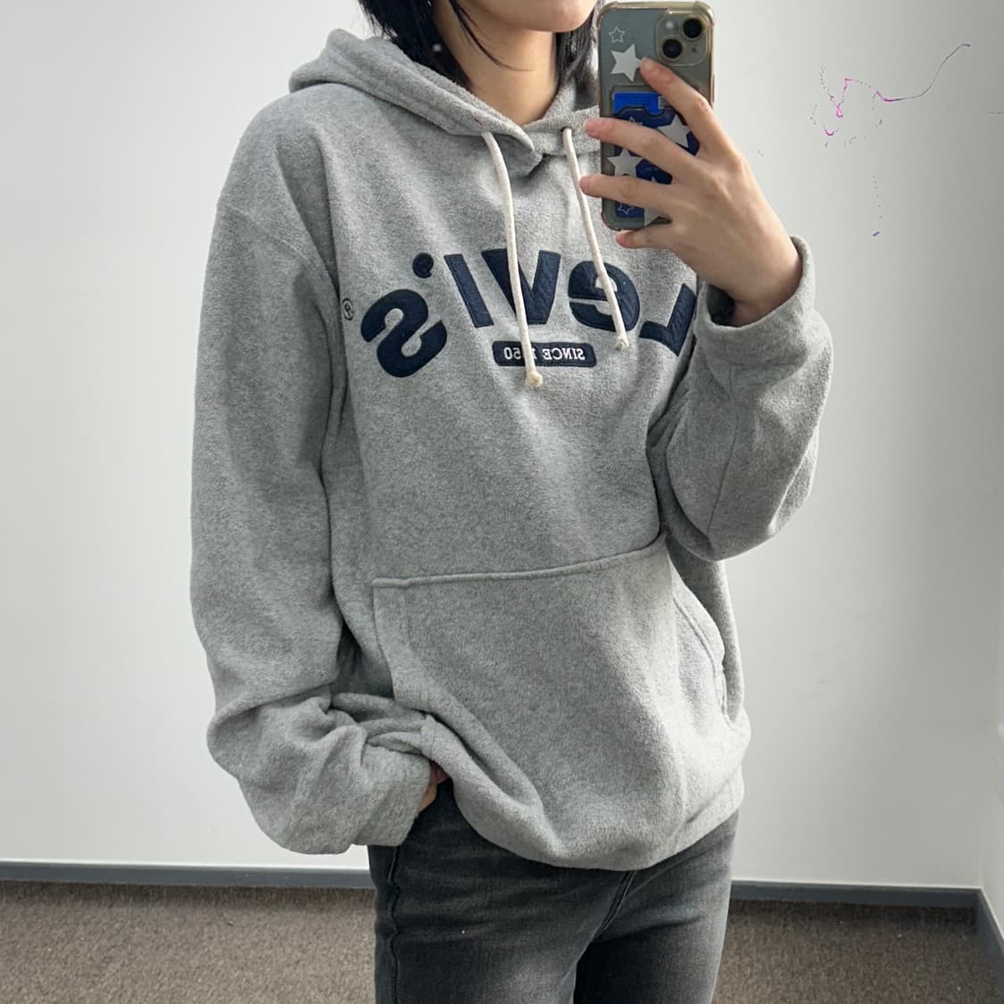 Levis 리바이스 네이비 로고 그레이 후리스 후드티  상품이미지2