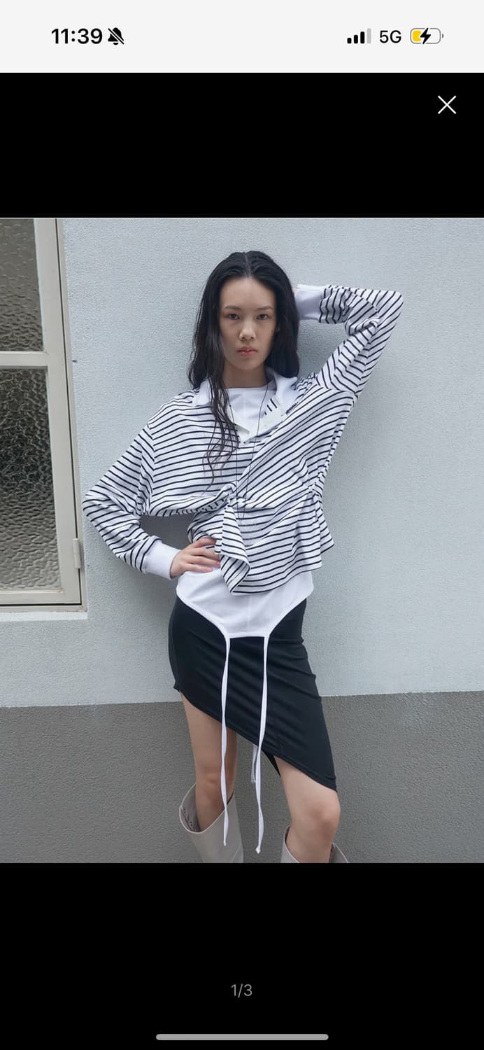 Cerric 세릭 스트라이프 핀치 탑 화이트 상품이미지1