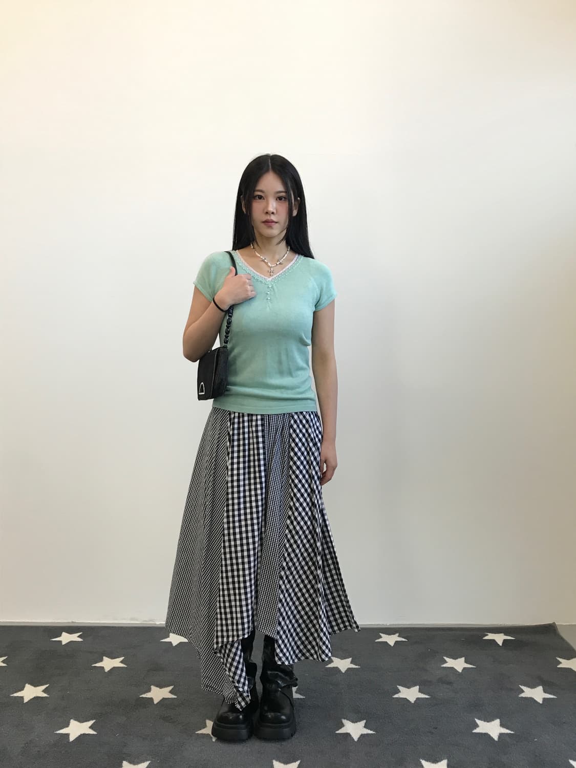 Jpn Asymmetric Checked Flare Skirt  상품이미지3
