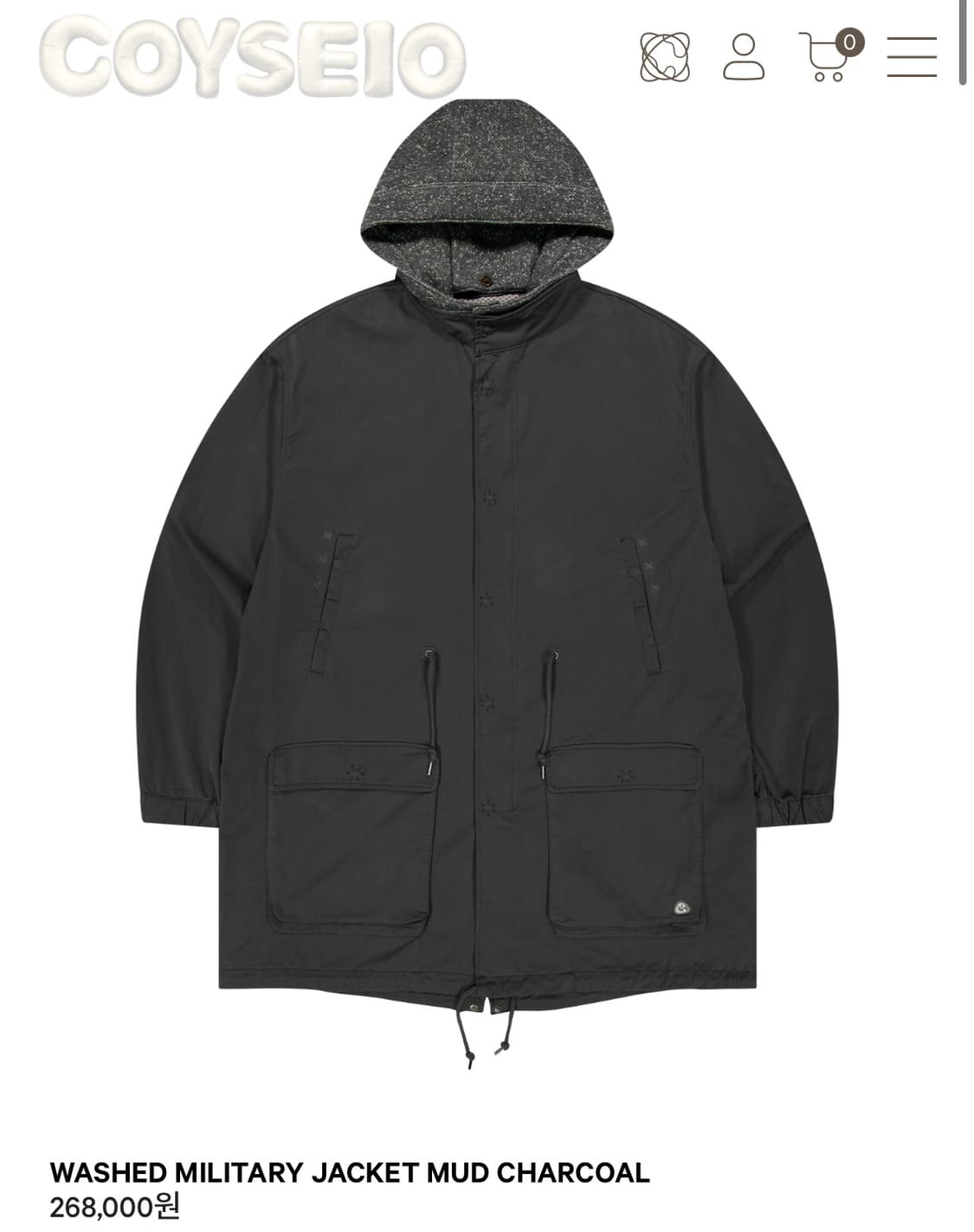 새상품)코이세이오 워싱 밀리터리 야상 차콜 상품이미지1