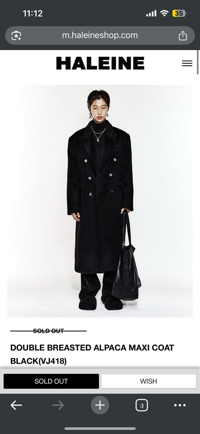 1) 알렌느 더블 브레스티드 알파카 맥시 코트 블랙 상품이미지1