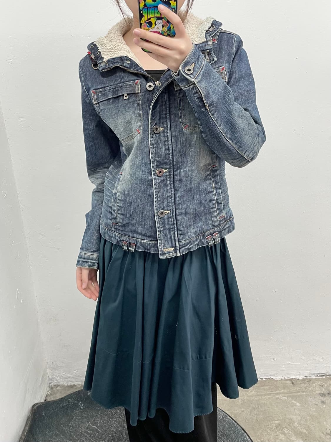 A6 y2k 버튼 데님 퍼 자켓 상품이미지5