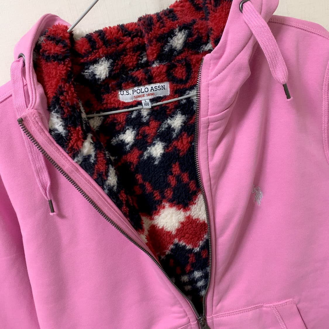 새상품 us 폴로 정품 핑크 코튼 기모 후드집업 L 100 화이트라벨 상품이미지4
