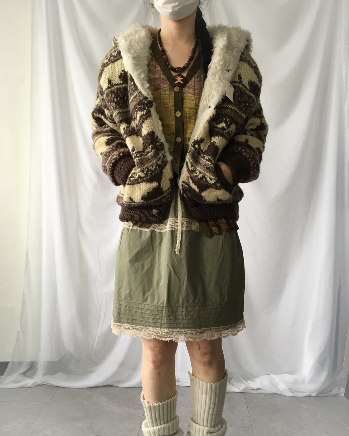 Bear pattern hood cowichan jacket 상품이미지1