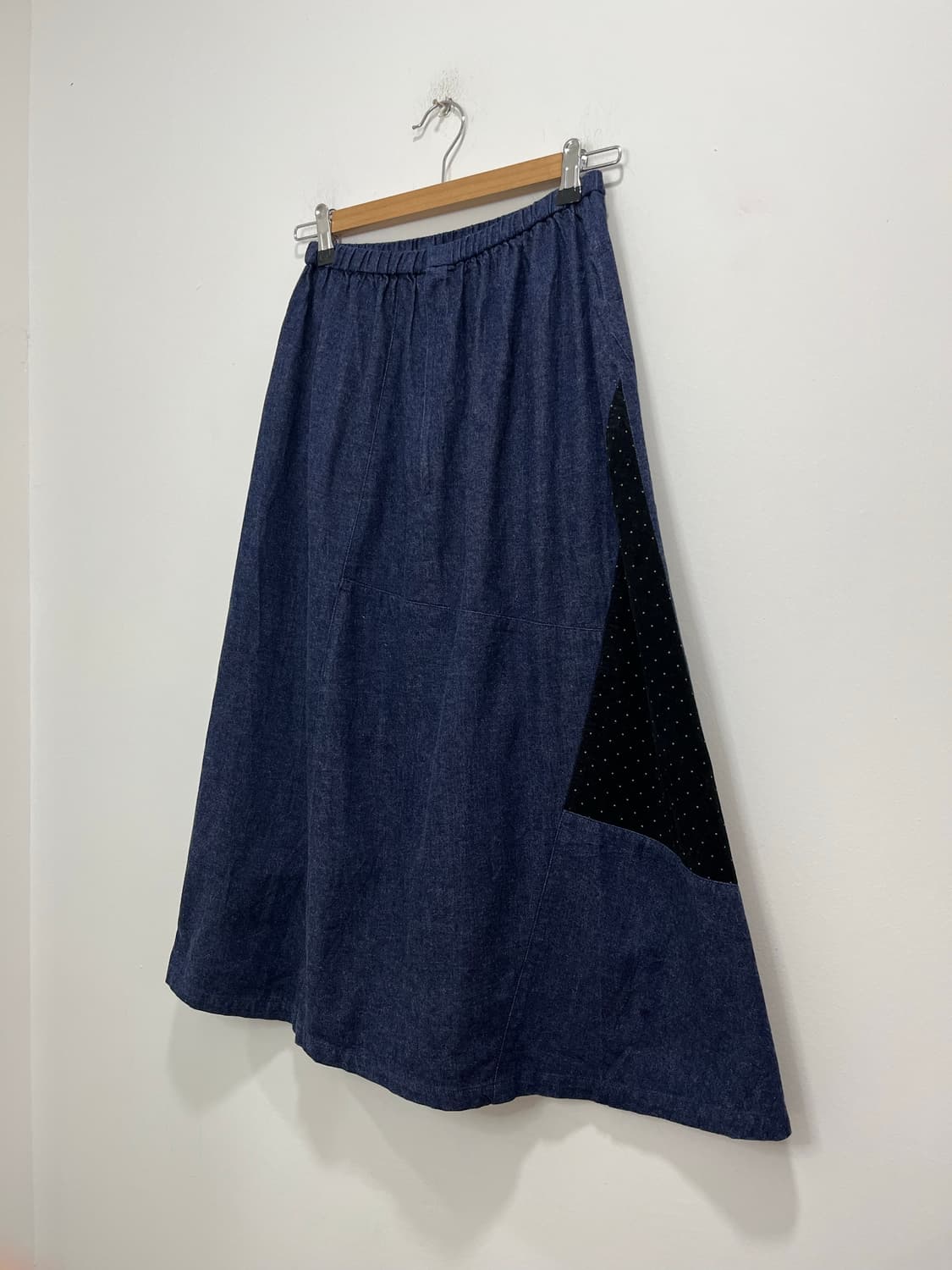 일본빈티지 모리걸 골덴 패치워크 자수 데님 롱스커트 상품이미지6