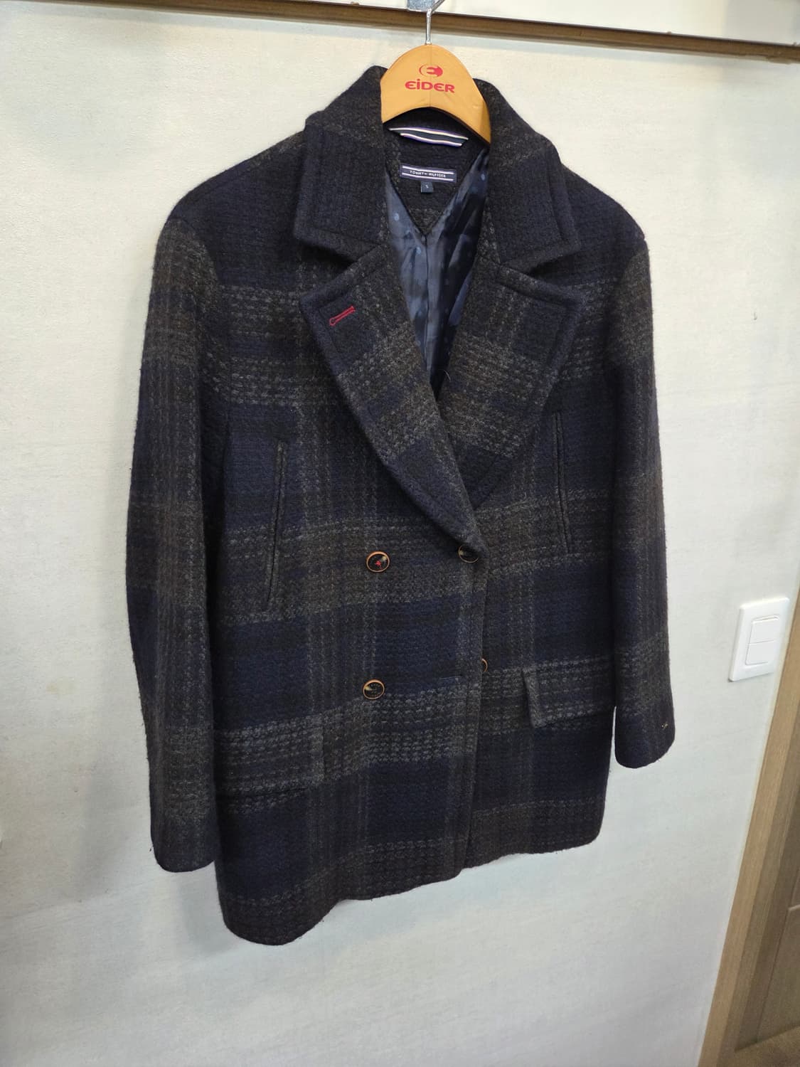 타미힐피거 울 체크 더블코트 자켓 s 상품이미지4