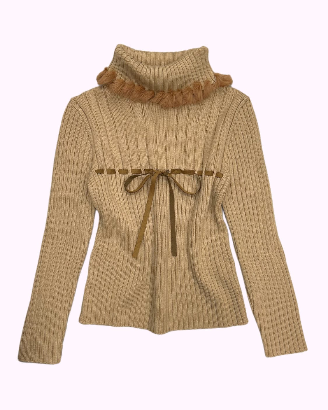 fur turtle neck lace-up ribbed knit 상품이미지1