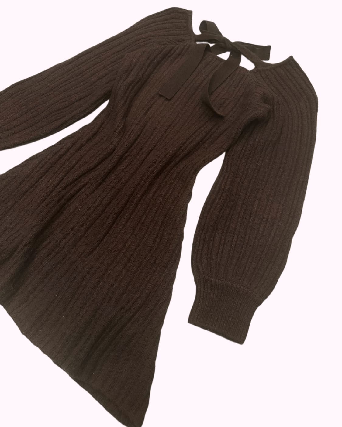 brown ribbon puff dress 상품이미지2