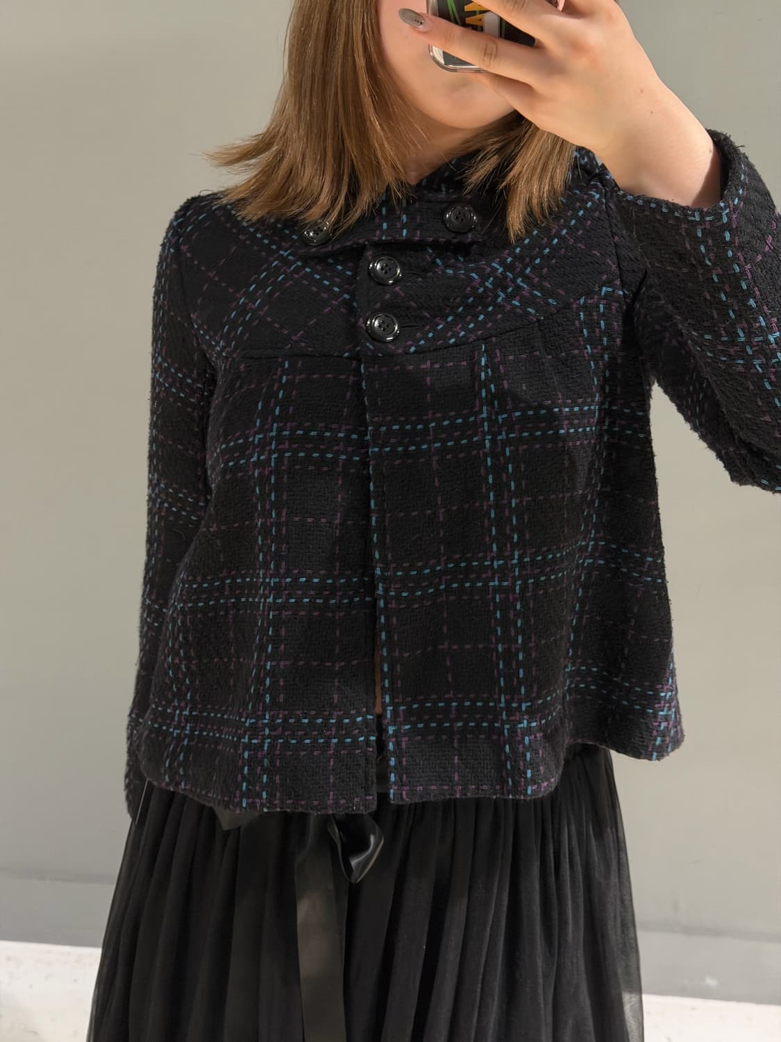 stitch check pattern hood coat 상품이미지3