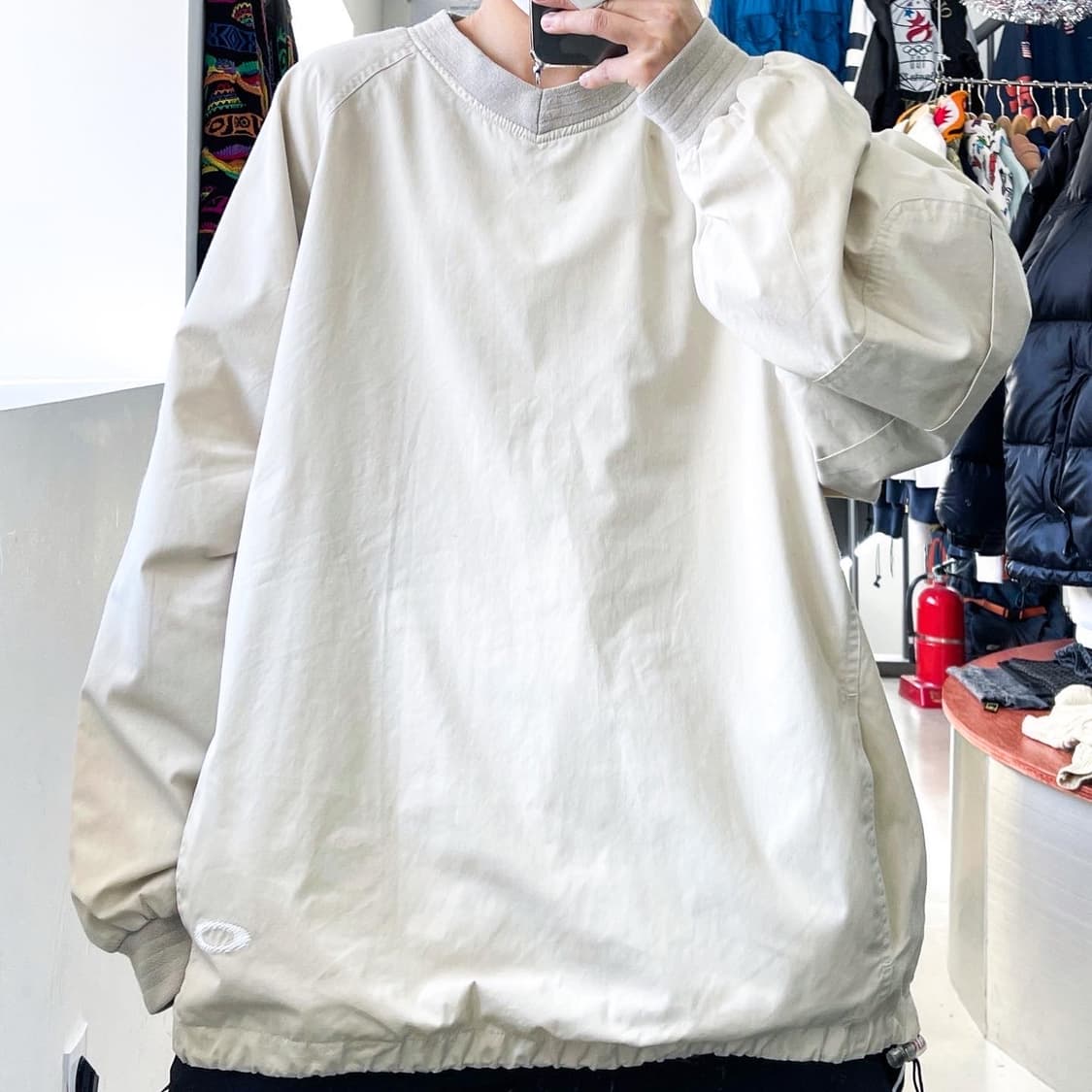 오클리 O로고 오버사이즈 베이지 풀오버 코튼 웜업 상품이미지1