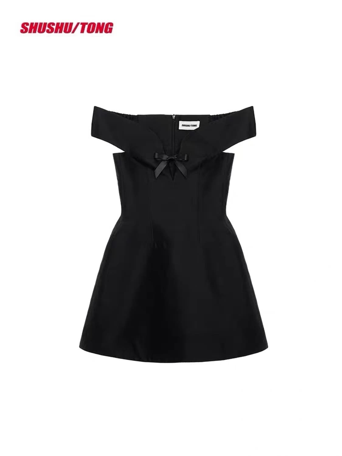 Shushutong 슈슈통 블랙 커브드 원 숄더 미니 드레스 6uk 상품이미지3