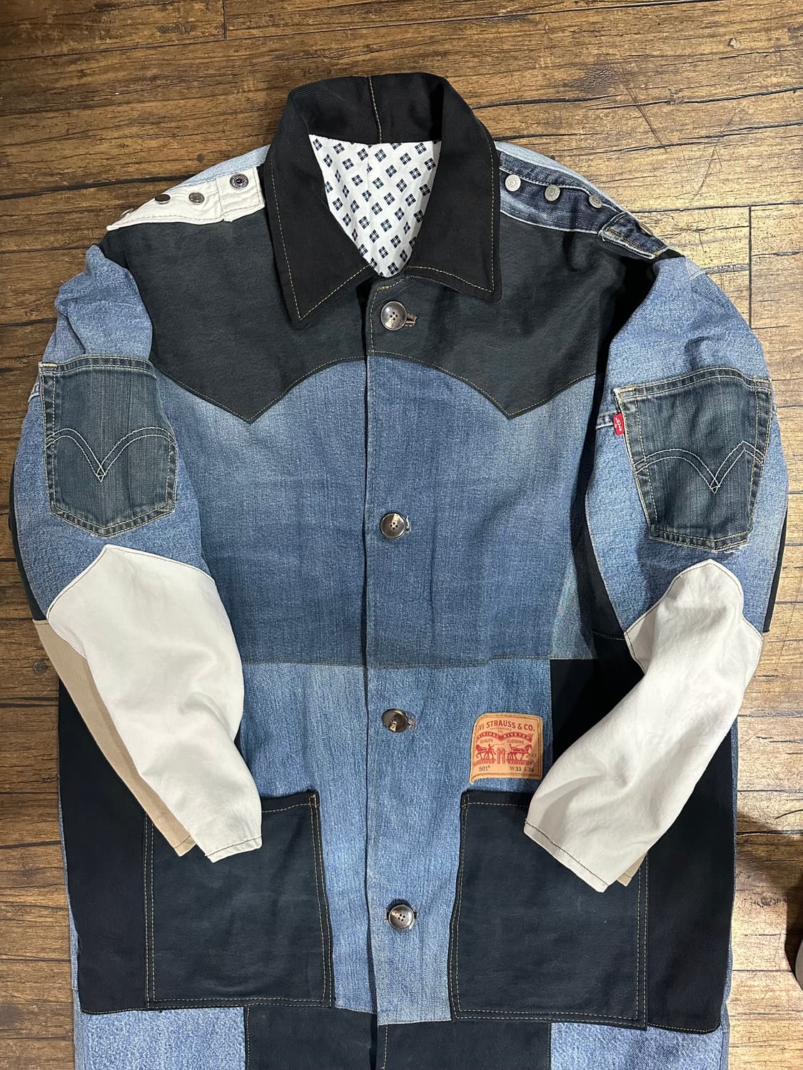 리바이스Levis 리메이크 패치워크 데님롱코트 XXL 오버핏 빈티지 상품이미지2