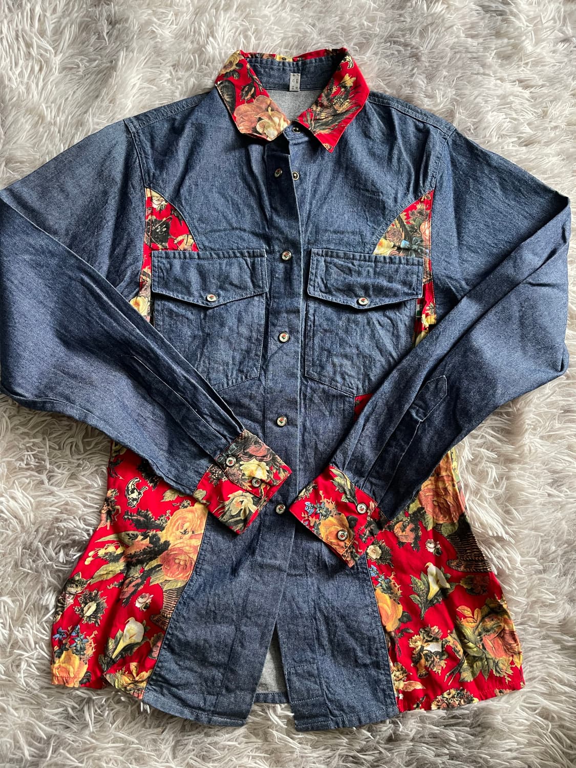 모스키노 빈티지 플라워 데님 셔츠 남방 꽃무늬 포인트 상품이미지1