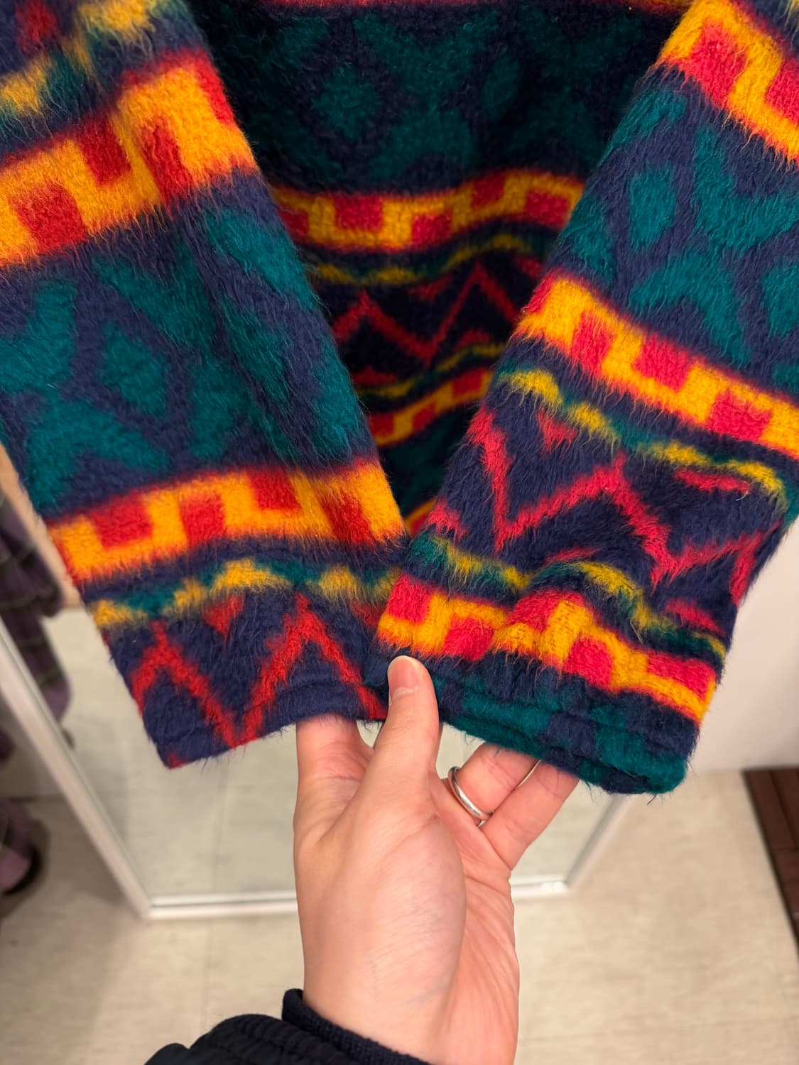 00s Vtg 빈티지 에스닉 하프넥 쿼터 집업 플리스 후드 상품이미지4