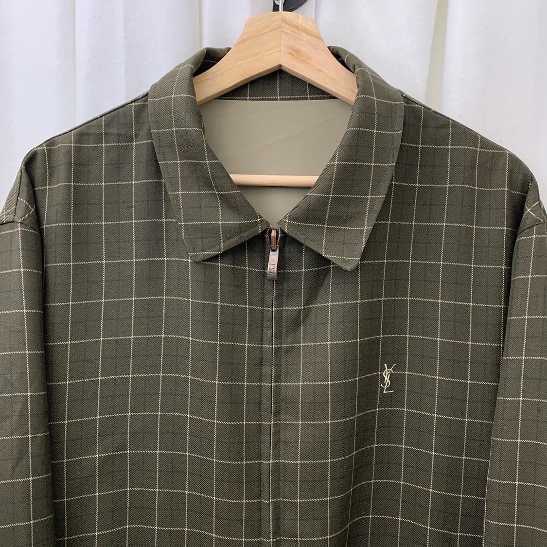 입생로랑 베이지 카키 체크 리버시블 자켓 상품이미지2