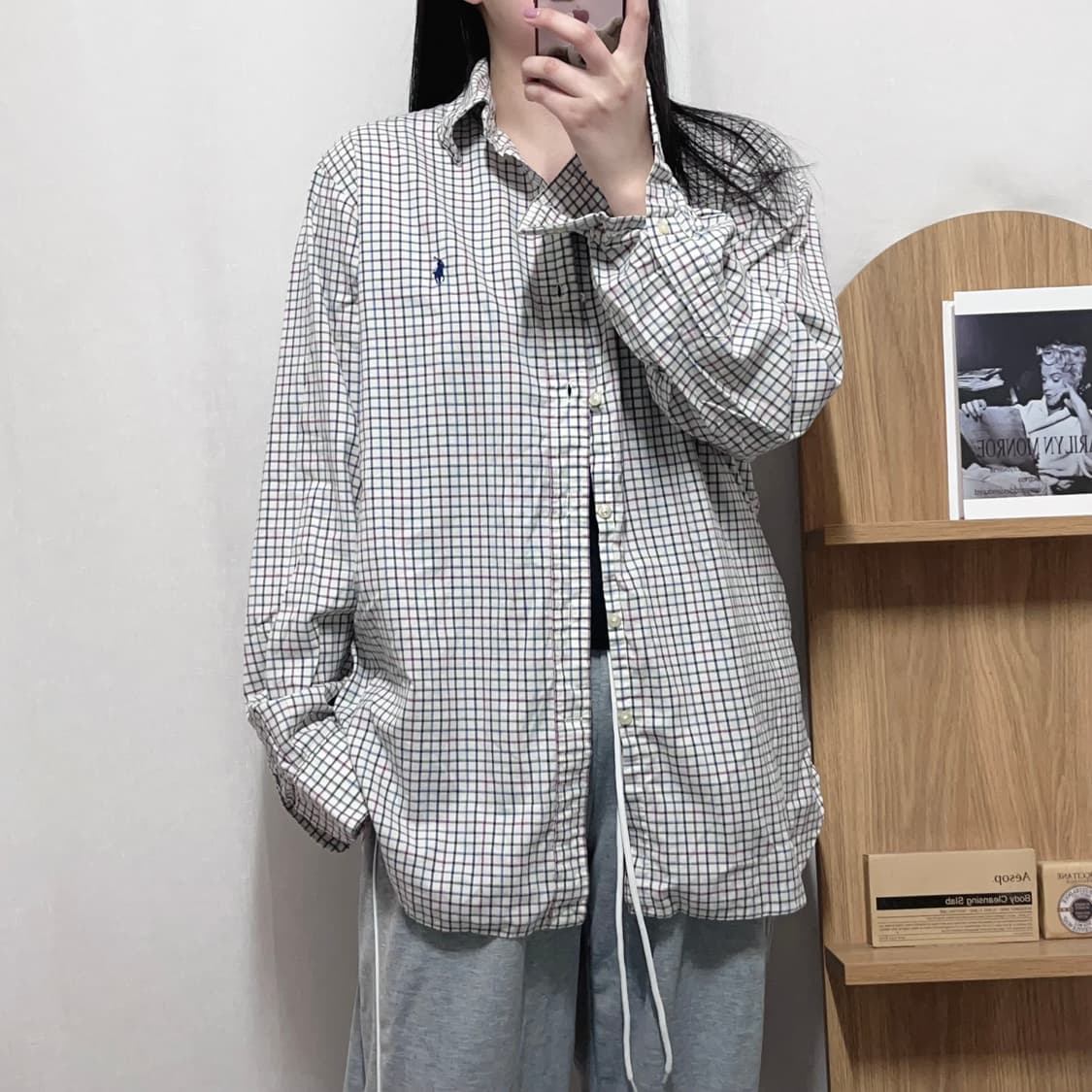 [정품] 폴로 멀티컬러 / 네이비 포니 체크 셔츠 [ M ] 상품이미지1