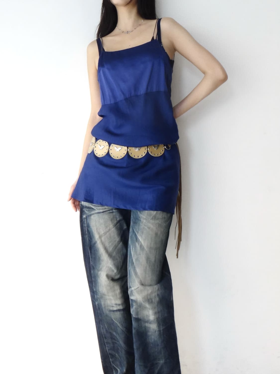 Glossy slip sleeveless / blue 상품이미지7