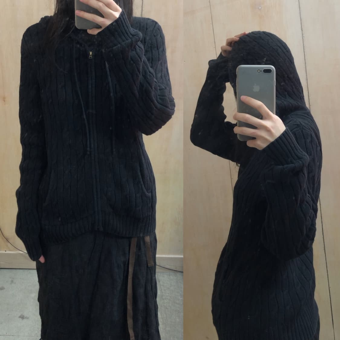 [직수입] 빈티지 니트 후드집업 블랙 상품이미지1