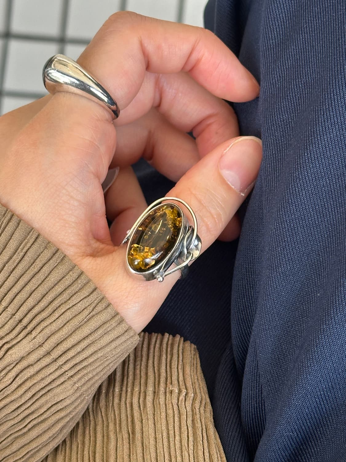 Vintage Amber 925Silver Ring 상품이미지1