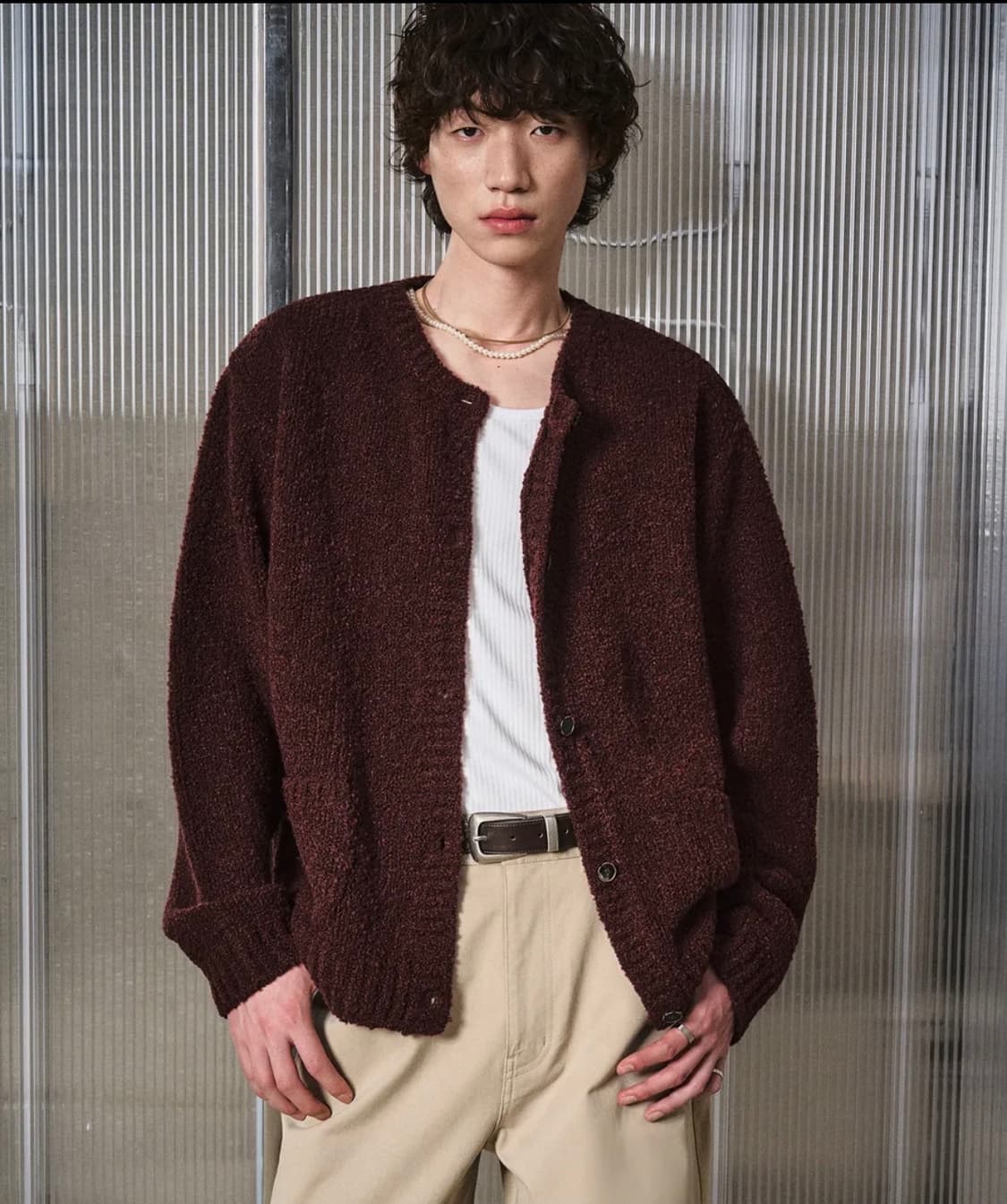 [48]엘무드 봉봉 부클 울 라운드 가디건 크랜베리 상품이미지1