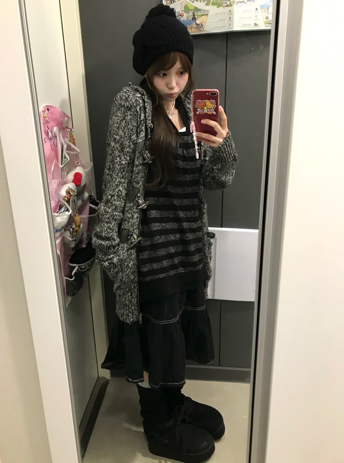 블랙 오프숄더 스트라이프 너드 모리걸 코디세트 상품이미지1