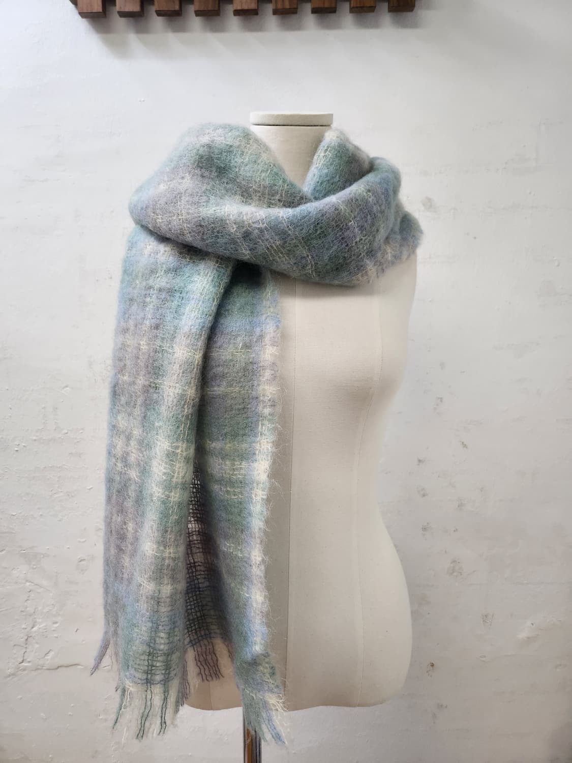 택있는 새상품 모헤어 울 혼방 스코틀랜드 체크 머플러 상품이미지4