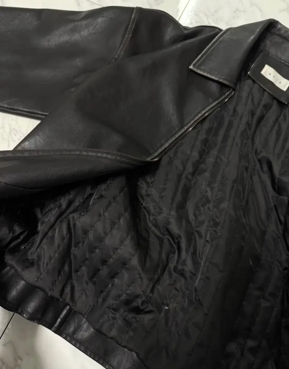 애옹쓰 블랙 레더 블루종 자켓 (안감누빔) 상품이미지6