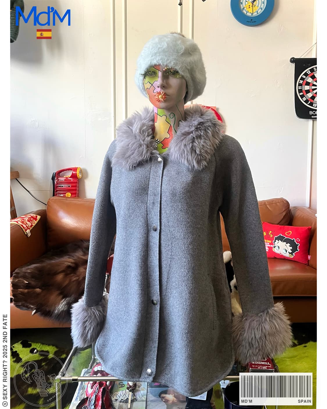 Md'm Silver Fur Trimming Knit Jacket 상품이미지1