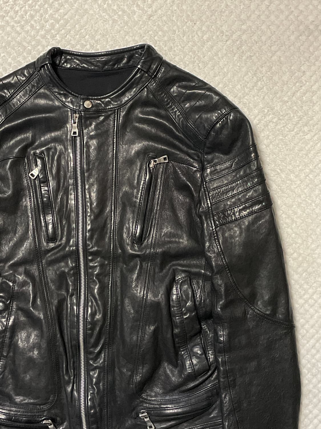 광희시장 웨스턴 무드 램스킨 양가죽 절개 레더 자켓 상품이미지3