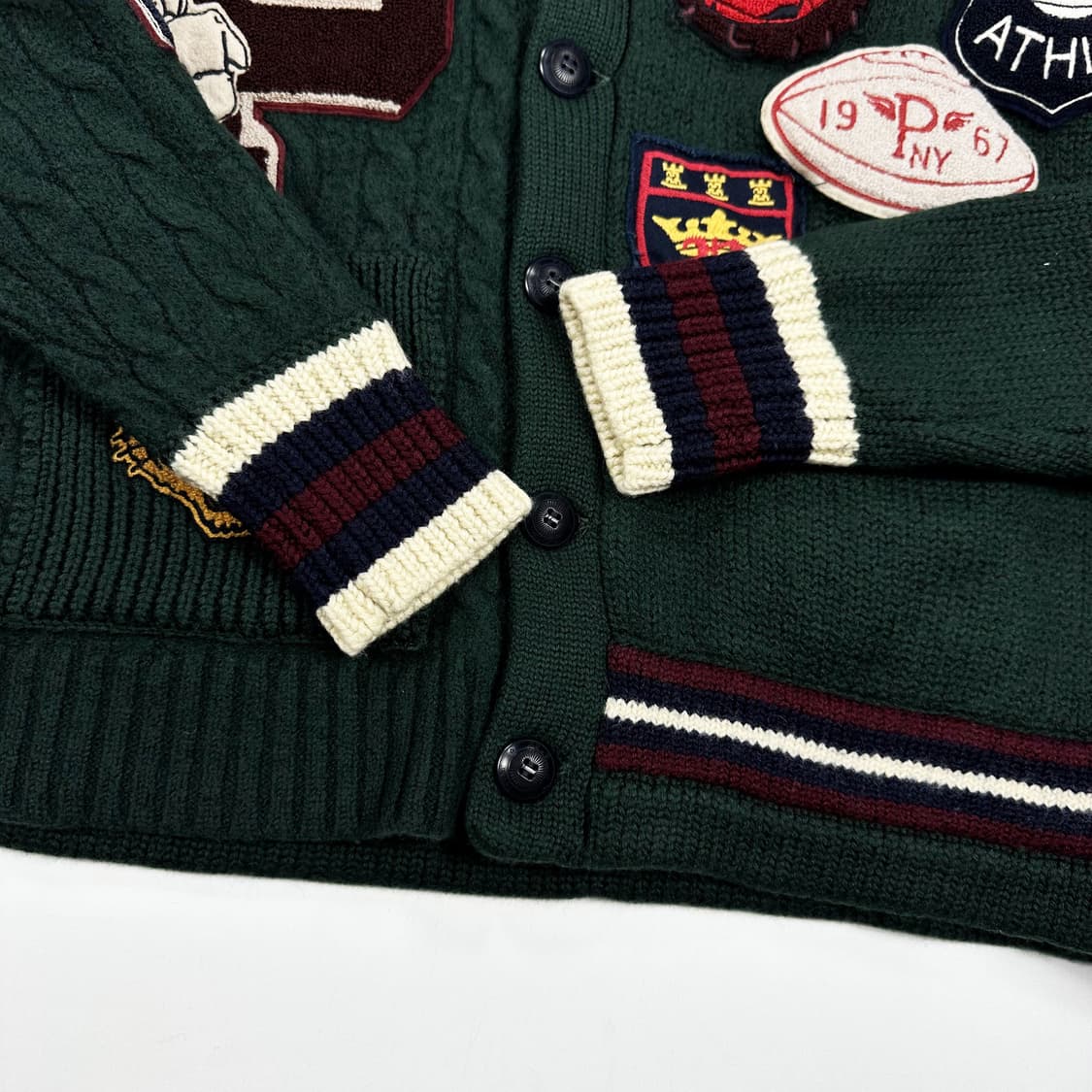 폴로 랄프로렌 클래식 패치 헤비 울 니트 가디건 실측M 상품이미지6