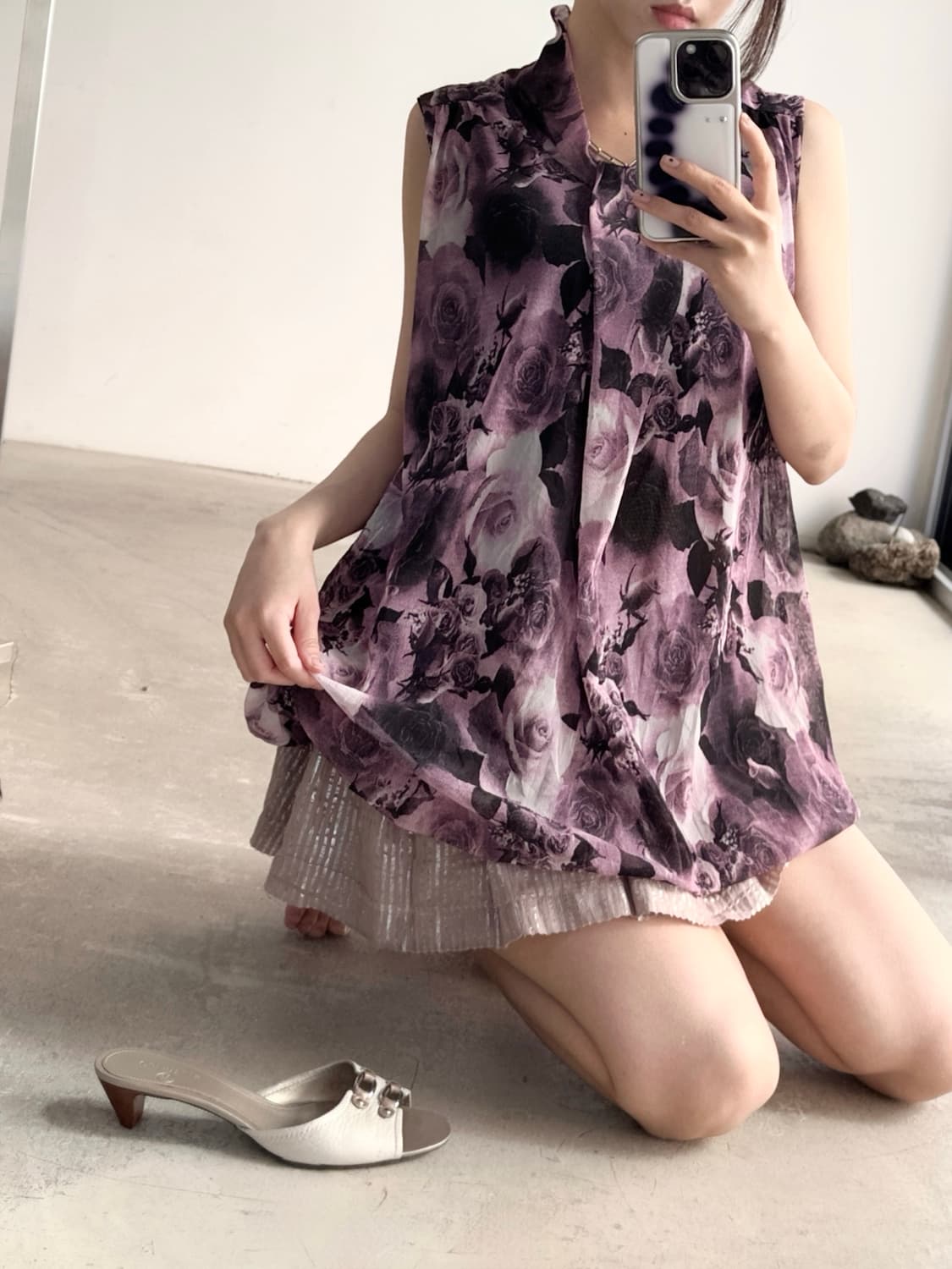 Rose neck drape blouse / purple 상품이미지5