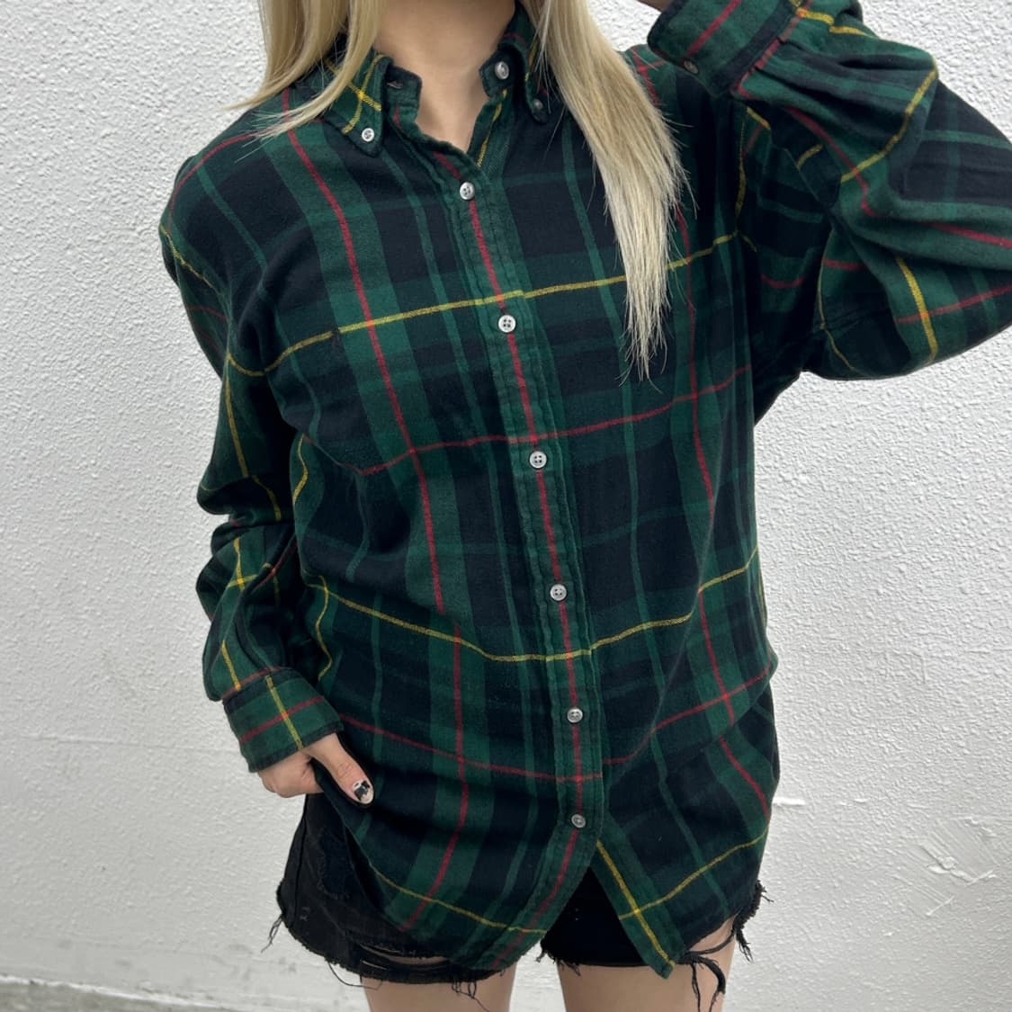 폴로 랄프로렌 블랙포니 그린 타탄체크 울 셔츠 L 상품이미지1