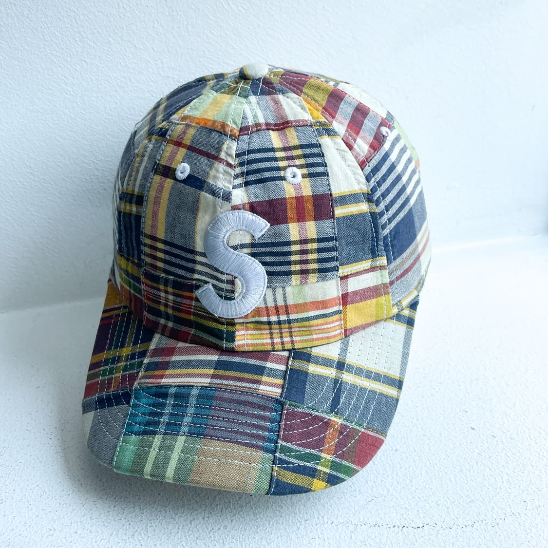 슈프림 마드라스 체크 패치 워크 S로고 6패널 캡 상품이미지1