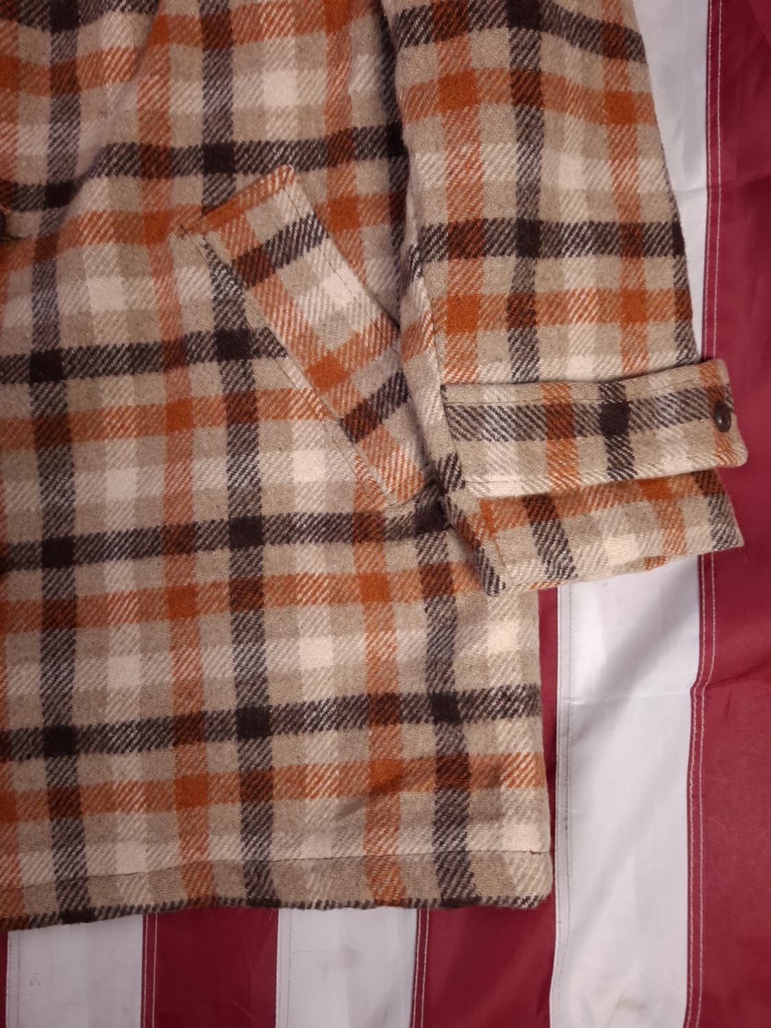 새제품 70's BAY CLUB 빈티지 울 체크 퍼 반코트 상품이미지7