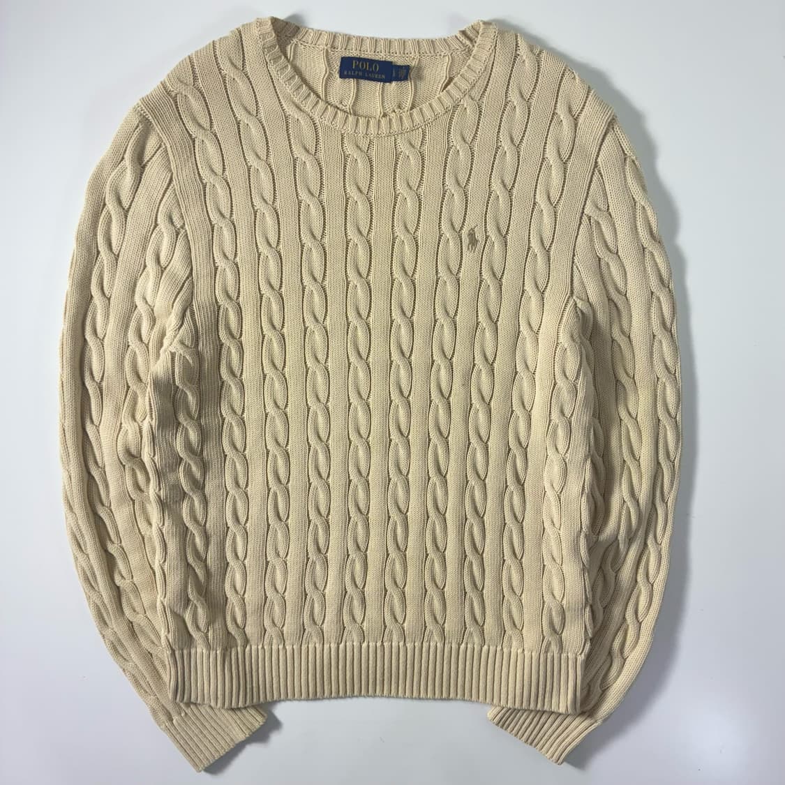 Polo  폴로 랄프로렌 자수 코튼 아이보리 꽈배기 니트 상품이미지1