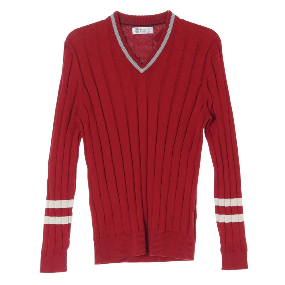 (새상품)[M]브루넬로 쿠치넬리 레드 브이넥 니트 스웨터
 상품이미지1