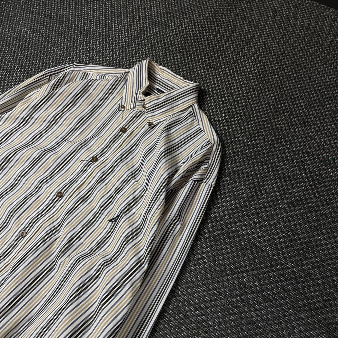 노티카 블루 베이지 멀티 스트라이프 긴팔 셔츠 L 상품이미지5