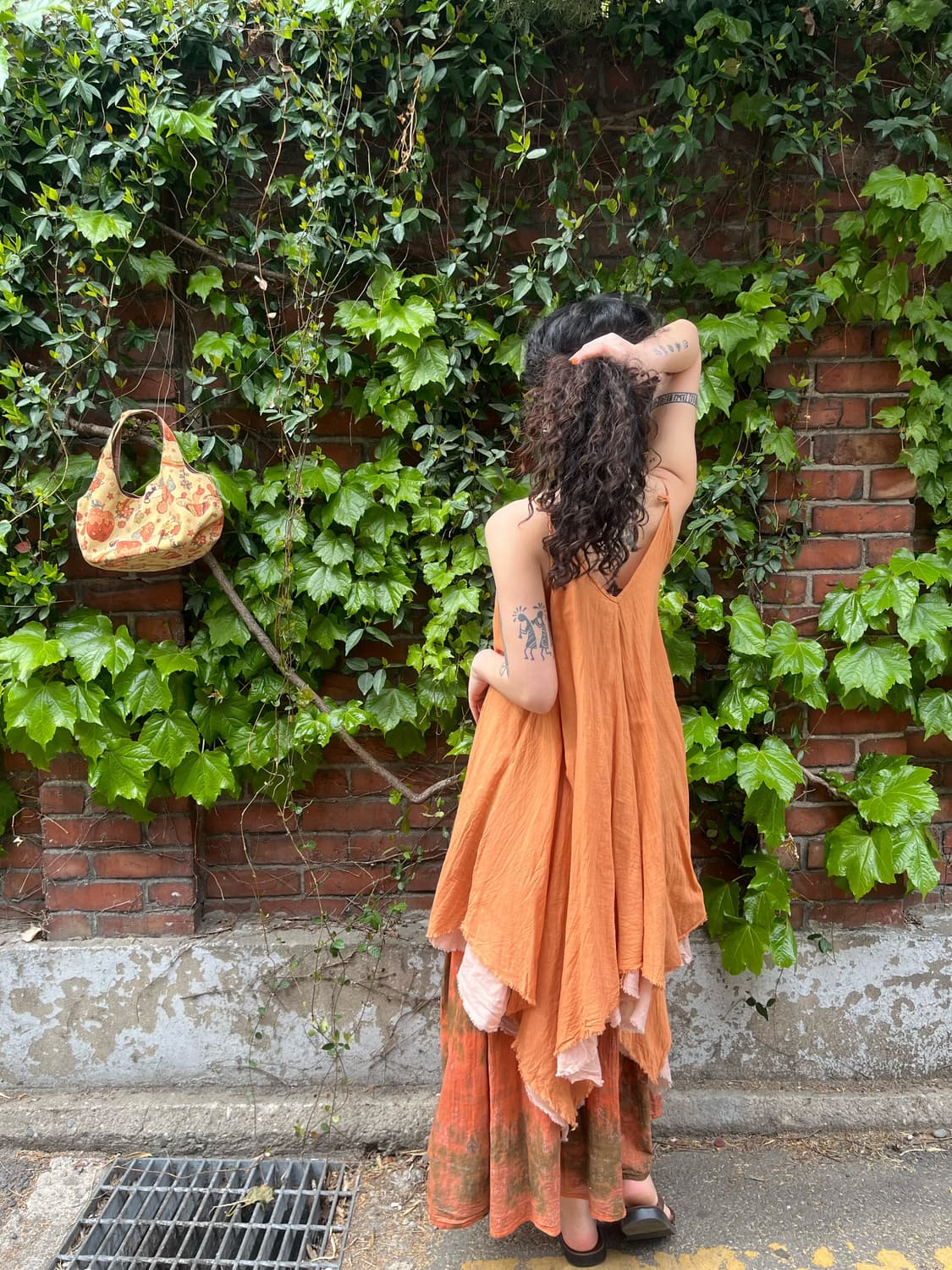 히피 오렌지 코랄 언발 레이어드 원피스 상품이미지5