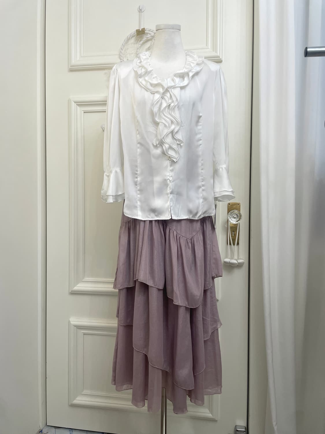 dark lavender shirring layered long skir 상품이미지6