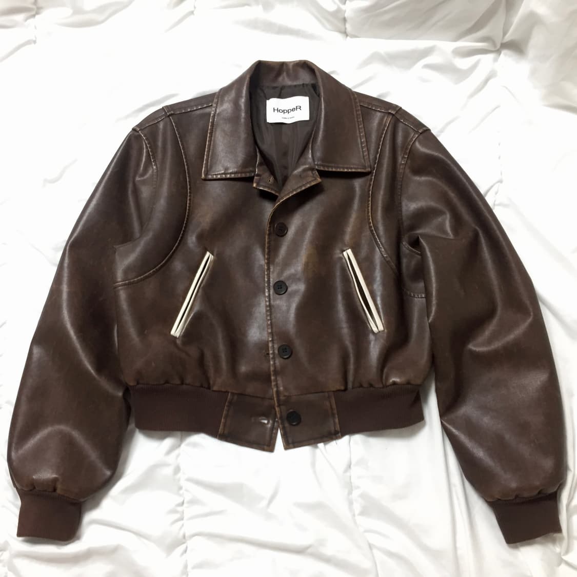 빈티지 워싱 브라운 레더 봄버 자켓 상품이미지1