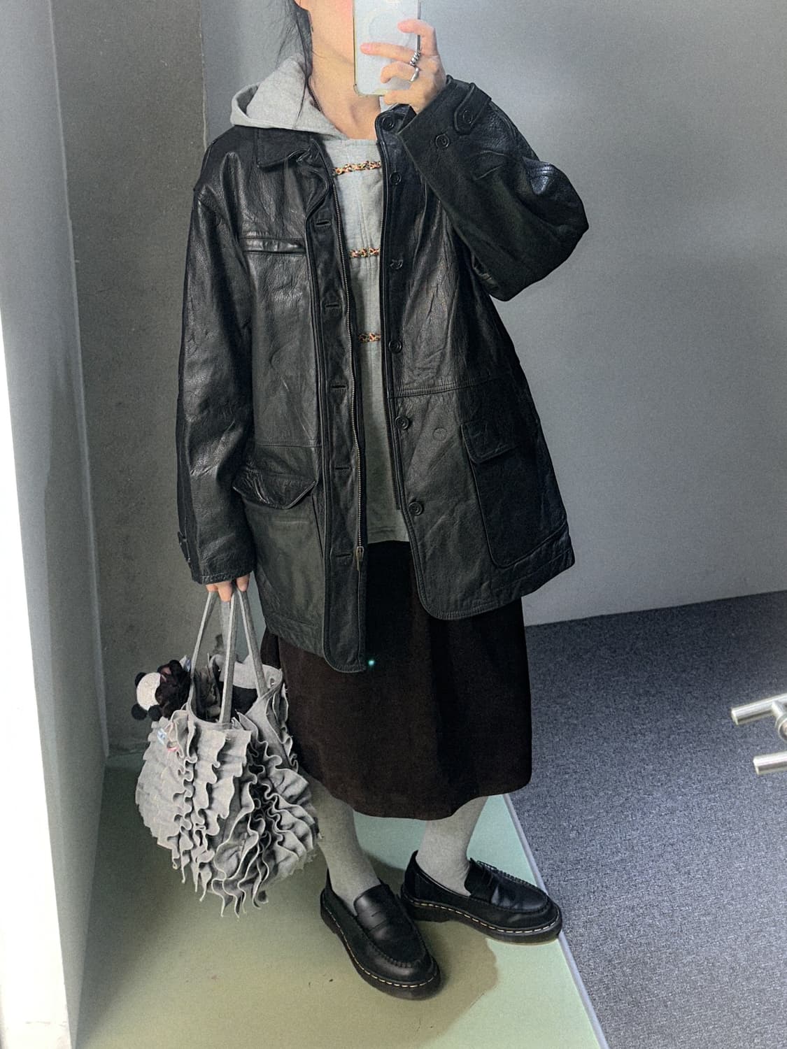 black leather half coat 상품이미지2
