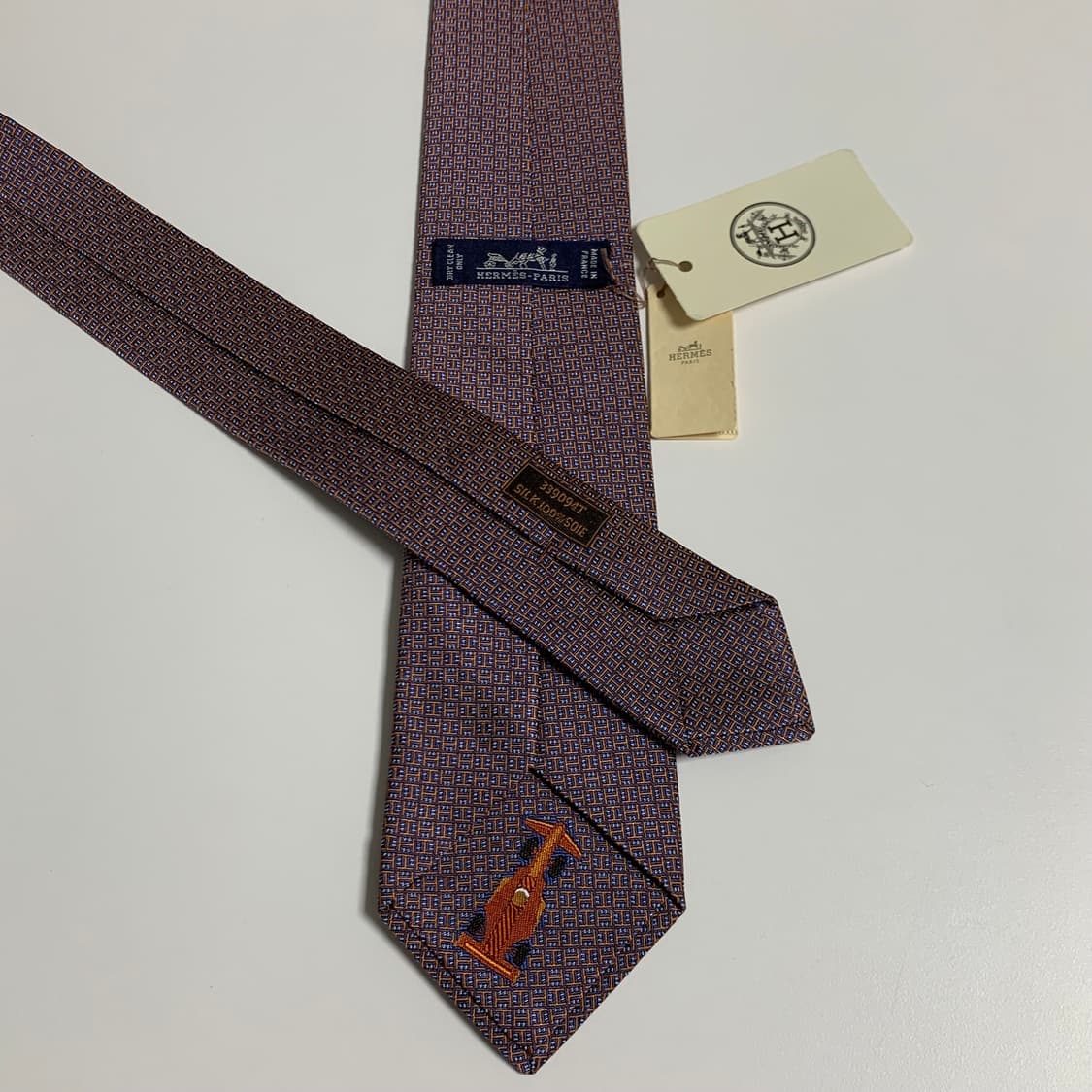 택달린 미사용품 에르메스(HERMES) H로고 모노그램 명품넥타이 S등급 상품이미지7