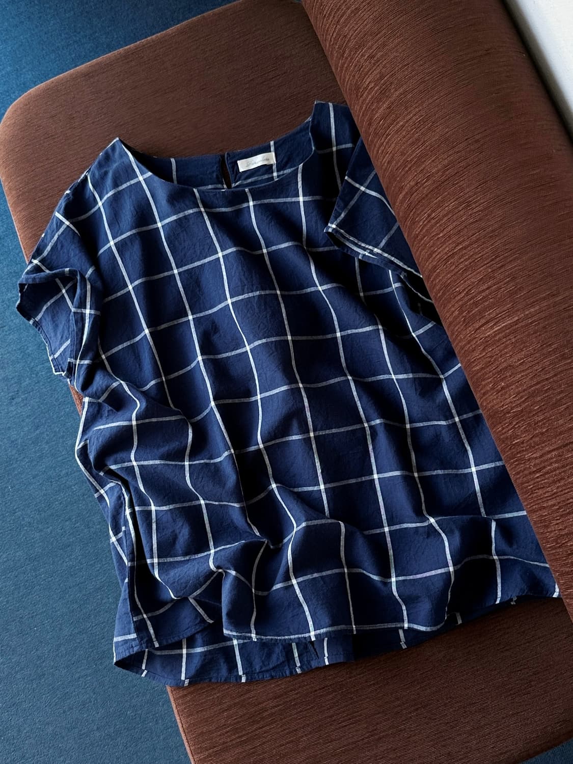 Wide design check pullover shirt top 상품이미지1