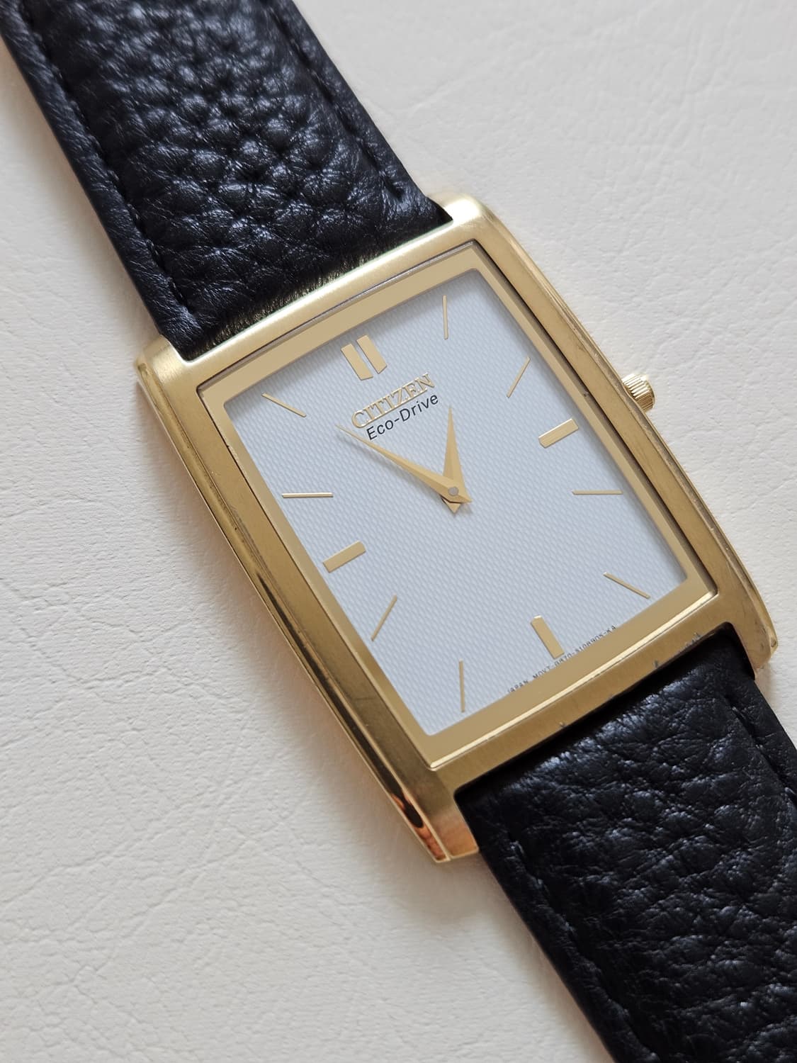 빈티지 시티즌 에코드라이브 사각 금장 가죽 시계 상품이미지1
