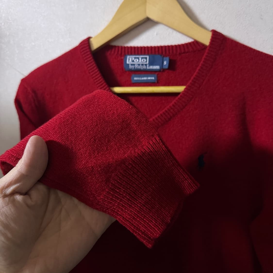 폴로 랄프로렌 브이넥 다크레드 램스울 니트S (55정도) 상품이미지6