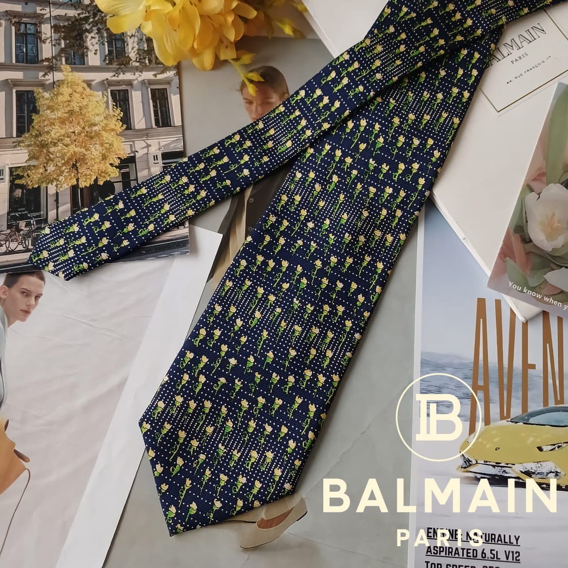 발망 실크 네이비 플라워 패턴 넥타이 9.8cm A+등급 A19307
 상품이미지2