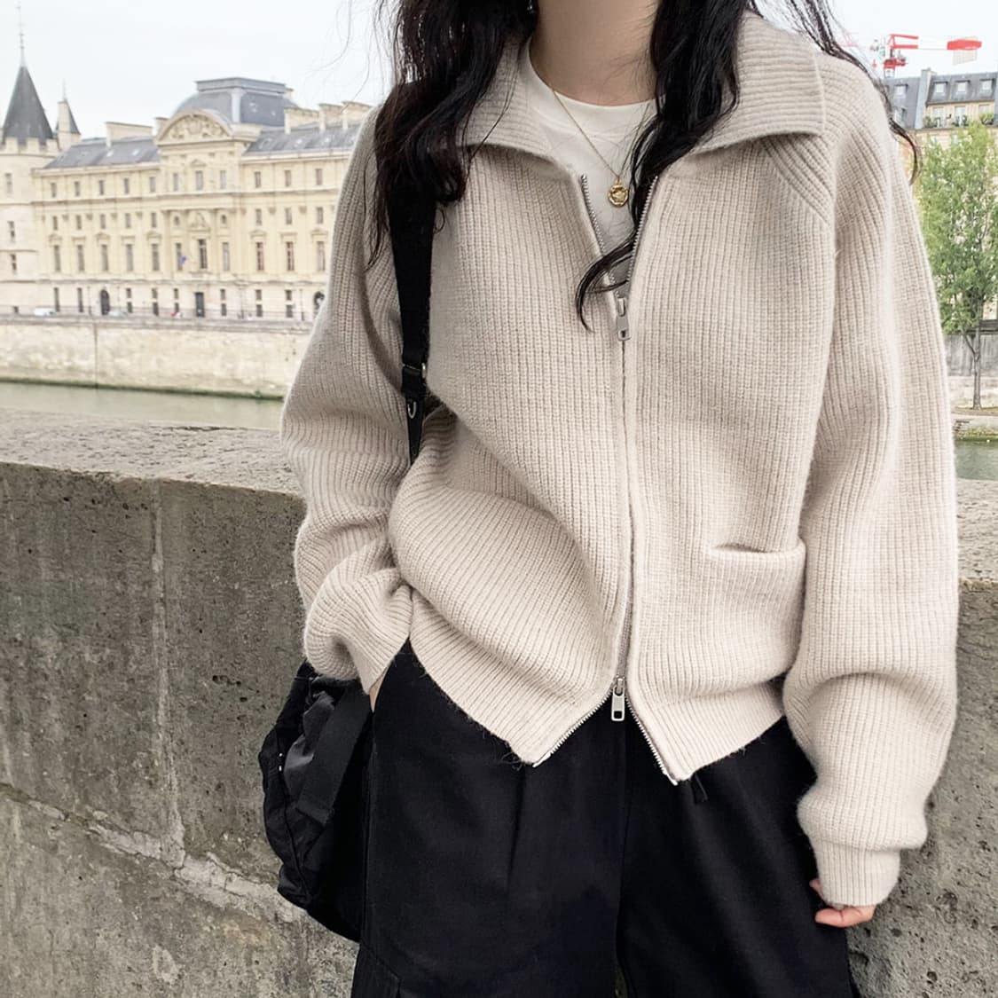 디어먼트(MNLB) 펌킨 레글런 카라넥 니트집업가디건 프리사이즈 새상품 상품이미지2