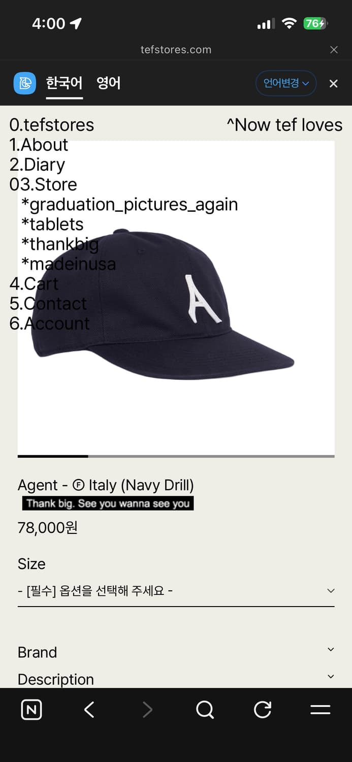 (구매) 테프스토어즈 tefstores 모자 L 상품이미지2