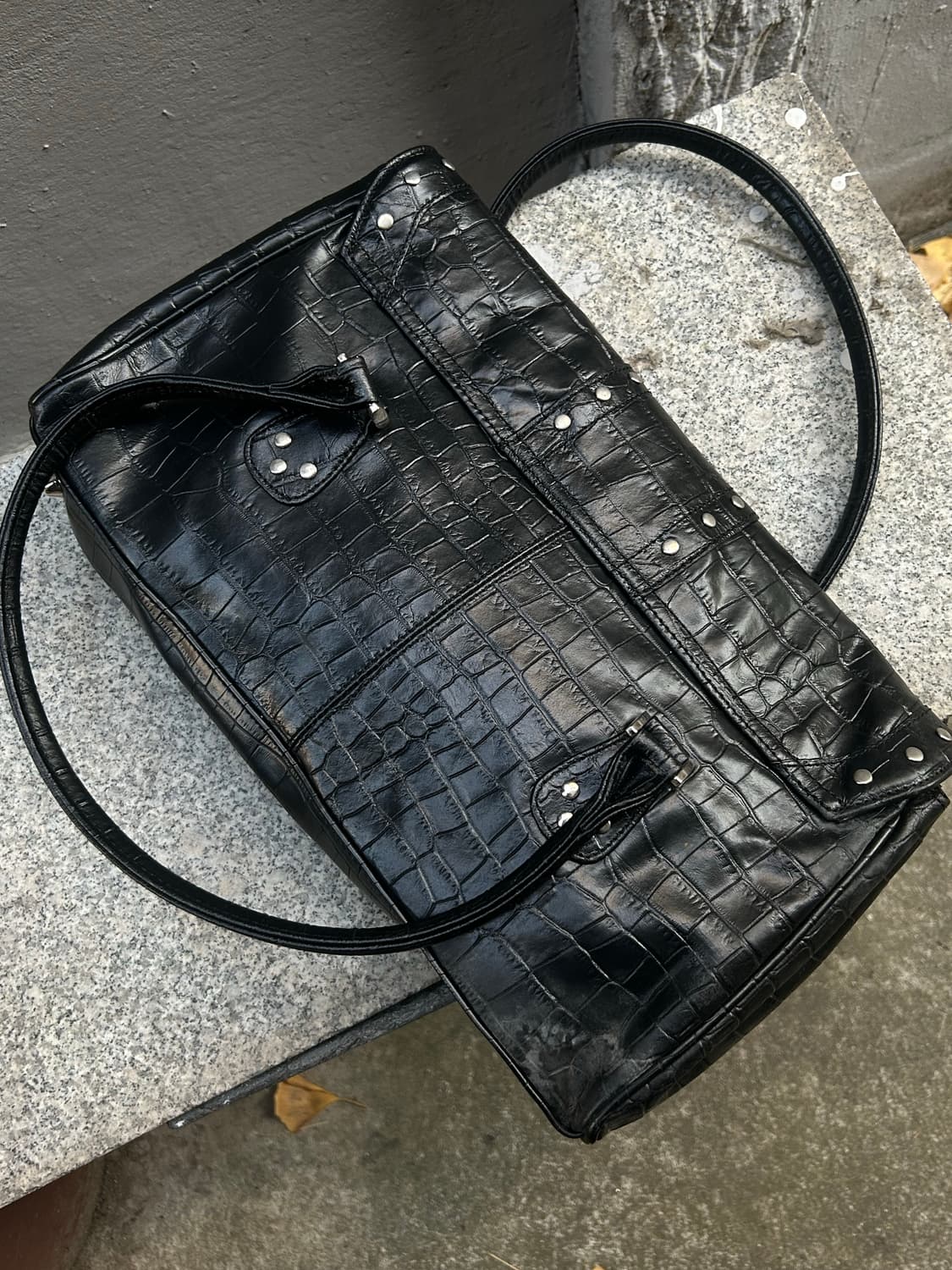 *rare design* 2000s y2k 블랙 크로커다일 레더 숄더백 상품이미지3